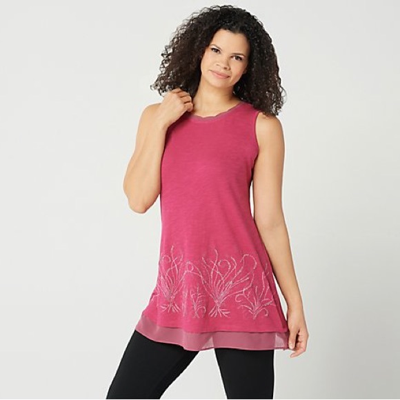 LOGO Embellished Slub Knit Tank with Chiffon NWOT - Picture 10 of 10